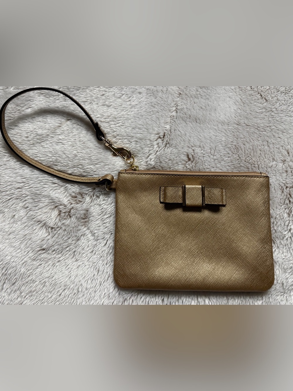 Coach Darcy Bow Gold Saffiano Leather Wristlet